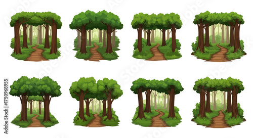 Enchanted Forest Scene Collection with Winding Paths.
