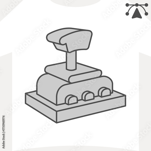 Car gear shift lever isometric icon, vehicle concept. Vector graphics. Gearbox sign and editable stroke, outline style icon for mobile or web design.