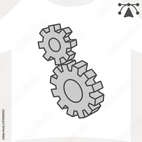 Mechanical gears isometric icon, settings cogwheels concept. Vector graphics. Parameters in the program sign and editable stroke, outline style icon for mobile or web design.