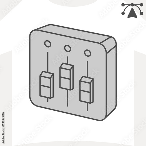 Volume switches isometric icon, sound engineer concept. Vector graphics. Mixing console sign and editable stroke, outline style icon for mobile or web design.