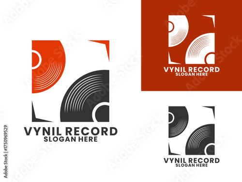 Record studio logo design vector. Disc with square logo design vector template