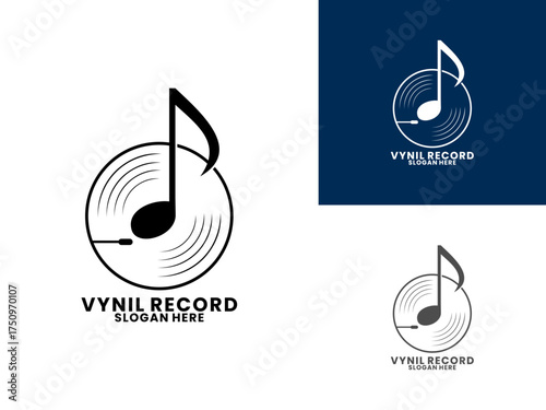 Black disc music tone logo design vector template. Music logo design icon