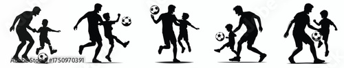 vector silhouette of father playing football with son