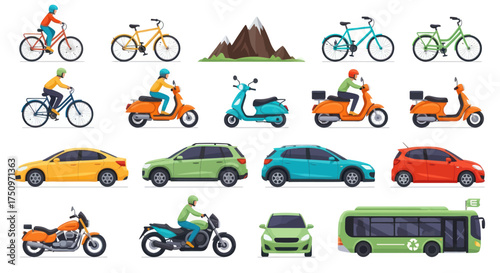 Diverse Collection of Modern Vehicles and Transportation Modes.