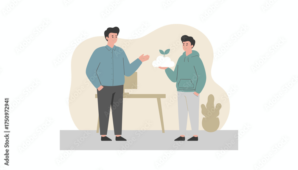 Obraz premium Businessmen exchanging ideas for sustainable growth and innovation