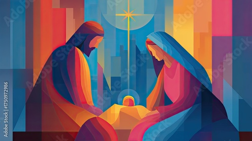 Abstract Illustration of Birth of Jesus