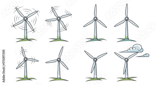 Hand-drawn Wind Turbines Depicting Renewable Energy Generation.