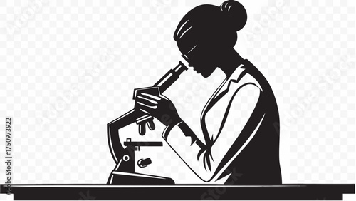 Focused scientist analyzing sample with a microscope, advancing medical research diligently in lab