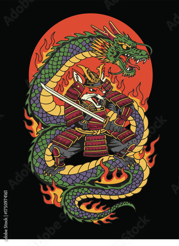 japanese samurai and dragon