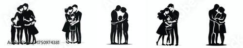 vector silhouette of a small family's warm hug