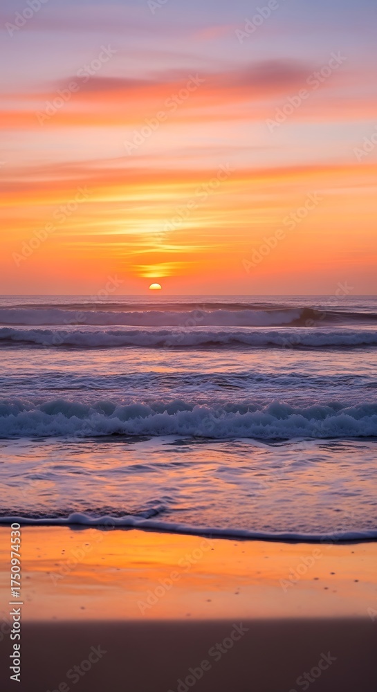 Naklejka premium Golden Hour Serenity - Ocean Waves at Sunset.
