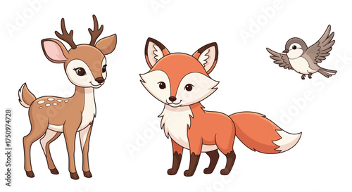 Adorable Cartoon Fox with Fluffy Tail and Friendly Expression.