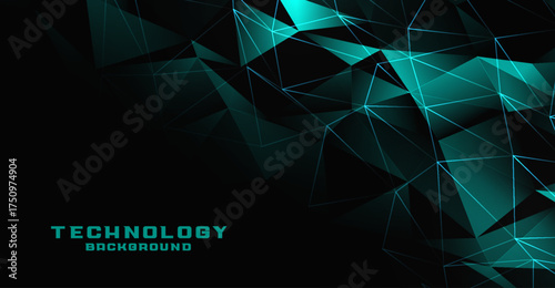 Abstract technology background with a glowing cyan plexus network. Futuristic digital design with low poly triangles and connected lines on a dark backdrop