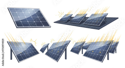 Collection of Photovoltaic Solar Panels Capturing Sunlight.