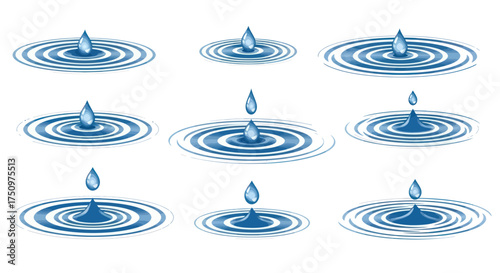 Collection of Water Droplets Creating Ripples in Water.