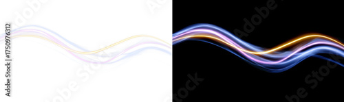 Bright Fluid Light Waves Speed Display on Transparent and Black Background, cutout, png