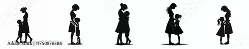 vector silhouette of a child hugging his mother