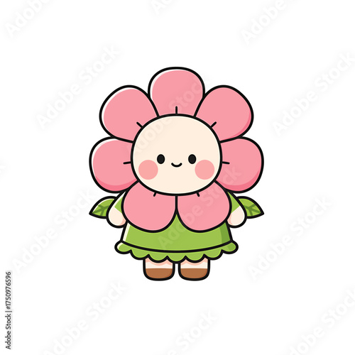 Cute cartoon strawberry character with a happy face wearing a blue outfit and a red cape, on a white background.
