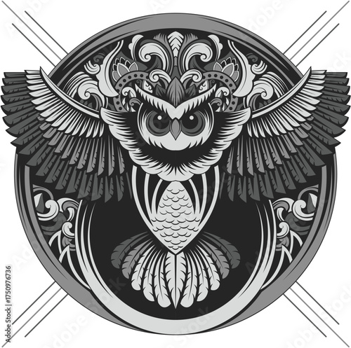 Tribal Style Black and White Owl Illustration — Artistic Vector Design for Logos, Tattoos, and Geometric Decorations