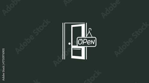A stylized graphic depicting an open door with an "Open" sign hanging.