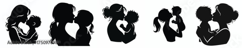 vector silhouette of mother kissing beloved baby
