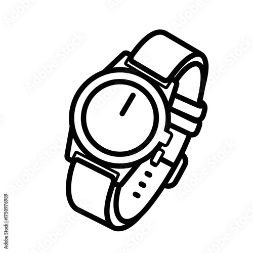 Line art illustration of a wrist watch with a simple face and leather strap.