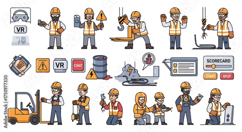 Diverse Construction Workers and Safety Equipment Collection.