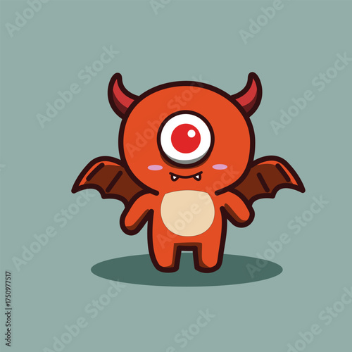 Cute Cartoon Cyclops Monster with Wings
