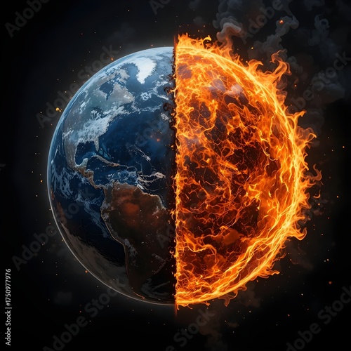 Climate Change Concept Earth Half Burned