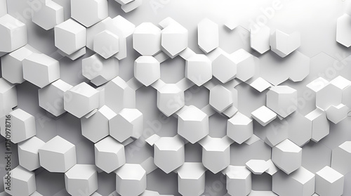 Abstract white geometric hexagonal pattern with 3d relief and shadows