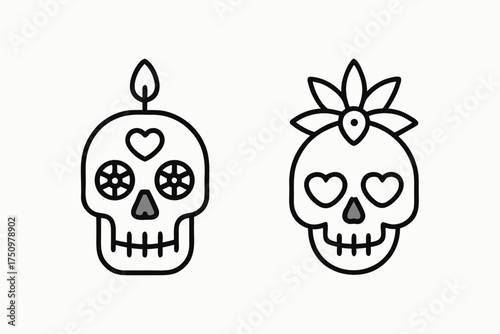 Sugar Skull Mandala Vector Design, Symmetrical Floral Skull Ornament for Día de los Muertos Art isolated on white background