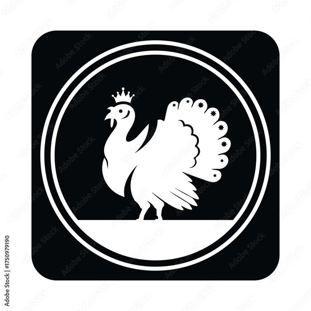 Obraz premium Elegant turkey illustration in white with a crown, perfect for thanksgiving designs
