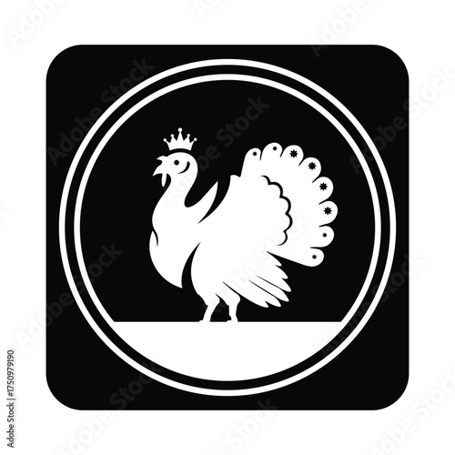 Elegant turkey illustration in white with a crown, perfect for thanksgiving designs