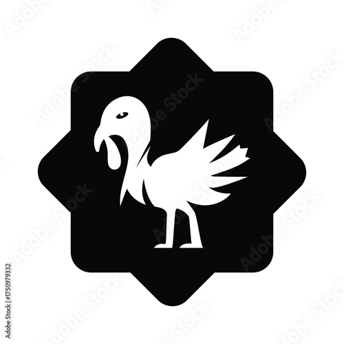 Turkey silhouette in a black octagon isolated on white background for thanksgiving