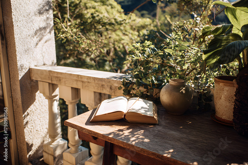 Fototapeta Naklejka Na Ścianę i Meble -  a book is open on a table outside
