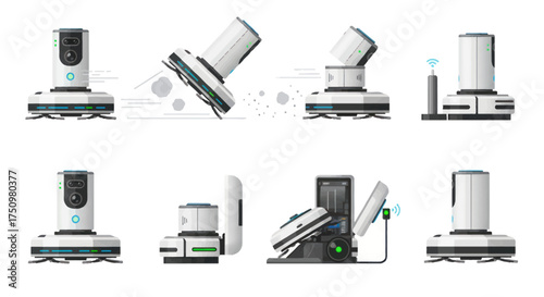 White Robotic Floor Cleaner with Rotating Mop Pads Multiple Angles.