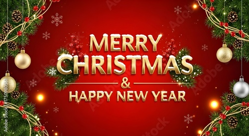 Christmas and New Year typographical on red background with