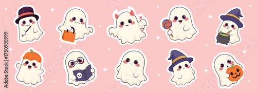 Kawaii Pink Halloween Ghost Sticker Collection