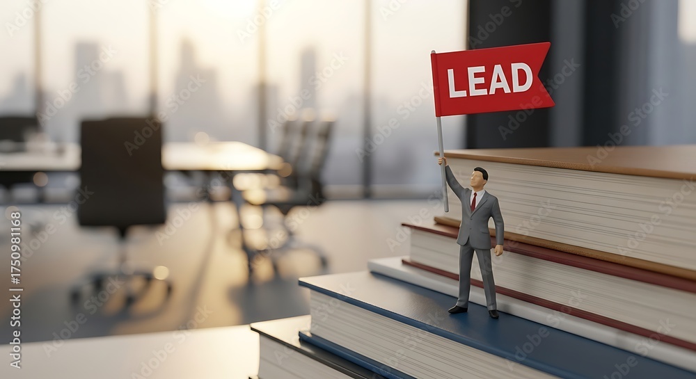 Obraz premium Leading the Way - A Miniature Figures Ascent to Success.