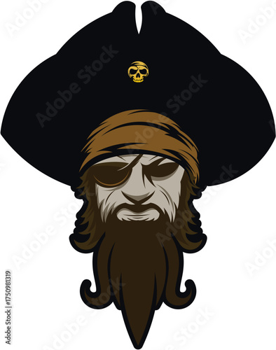 Bearded Pirate Captain Portrait — Vector Illustration of a Classic Sea Robber Character for Logo and Adventure Design