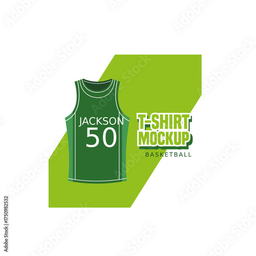 Vector Basketball Jersey Mockup Template with Custom Name and Number on Green Tank Top