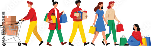 Diverse Group of People Shopping and Walking