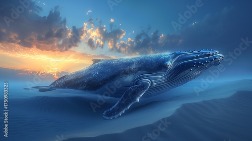 Ballena en la noche surcando el cielo