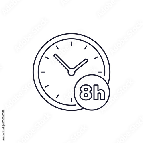 8 hour shift icon with a clock, line design