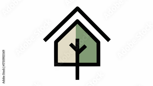 House and tree icon for sustainable architecture and eco-living apps