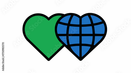 Heart and globe icon for environmental care and eco-friendly applications