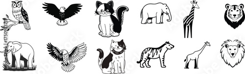 vector illustration of a set of silhouettes of animals