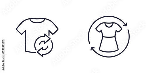 recycling clothes icons with t-shirt and dress, line design