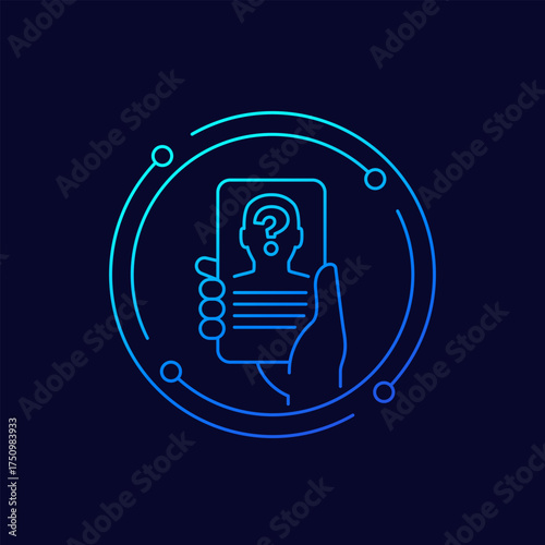 unknown person icon with phone in hand, linear design