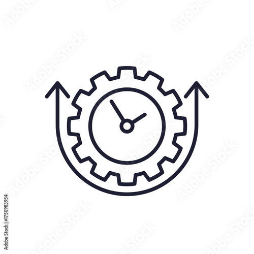 uptime icon with a clock, line pictogram on white